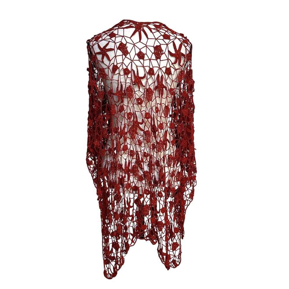 Starfish Crochet Kimono Cardigan Beaded OS Mermaidcore Coastal Cowgirl Boho Rust
